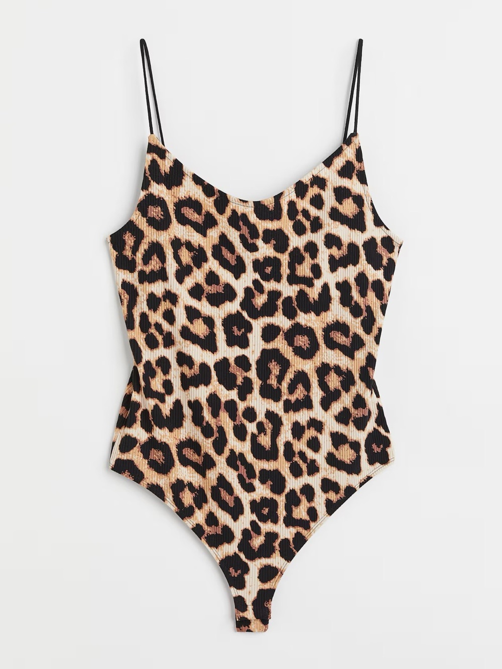H&M Light beige Leopard Print Ribbed Thong Bodysuit